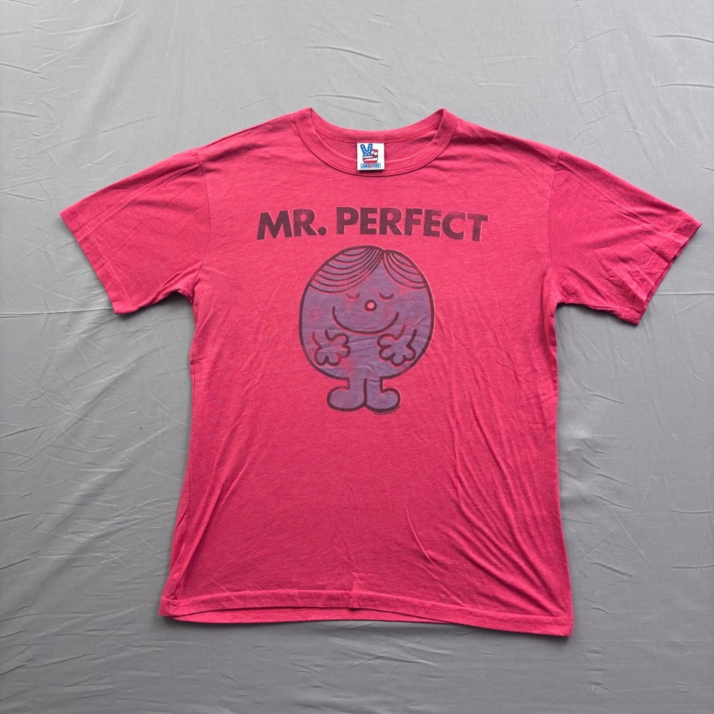 Vtg Junk Food Mr Perfect Graphic T-Shirt Pink Heathered Retro Mr Men Mens Medium